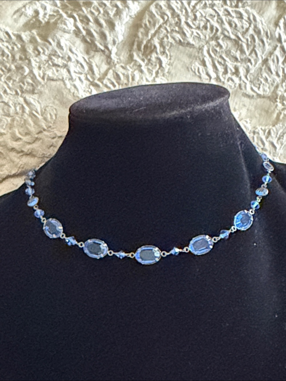 Gorgeous blue crystal necklace sterling silver oxidized hand made vintage - Picture 4 of 13